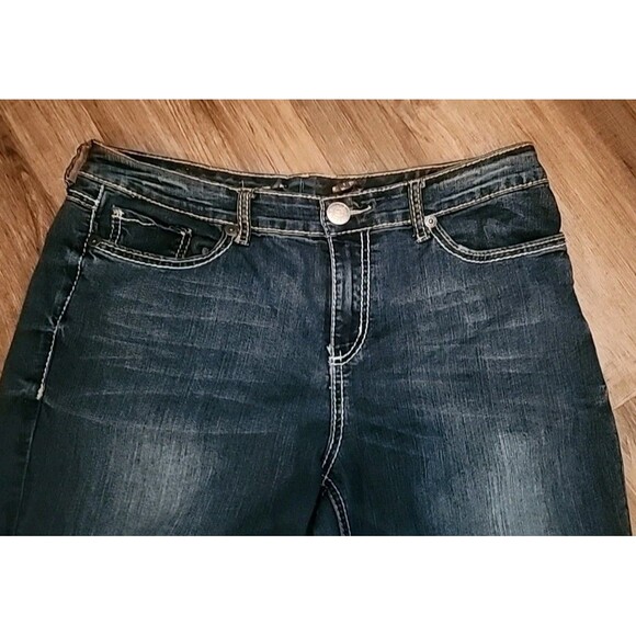 Seven 7 Womens Jeans 32 Flare Dark Wash Blue Denim Embroidered Wide-Leg - Picture 3 of 12